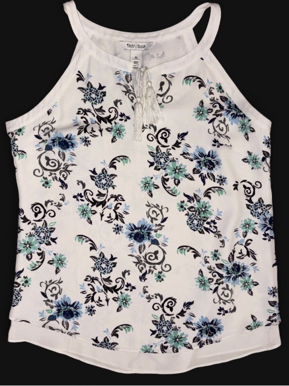 White House Black Market White Floral Halter Camisole with Blue & Teal Accents